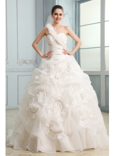 Exquisite Ruched One Shoulder Ball Gown Wedding Dress with One Shoulder