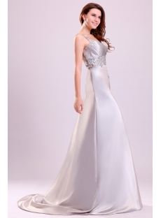 Exquisite Silver Satin One Shoulder Celebrity Dress