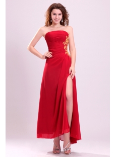 Fancy Red Chiffon with Gold Long Party Dress with Slit