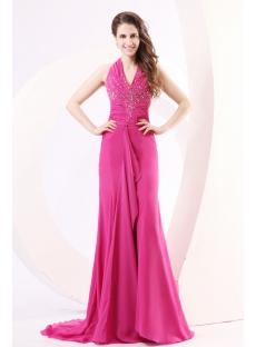 Fuchsia Backless Sexy Prom Dresses with Train