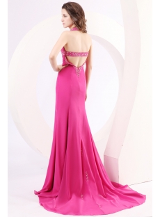 Fuchsia Backless Sexy Prom Dresses with Train