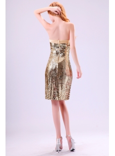 Gold Sequins Short Strapless Evening Dress with Bow