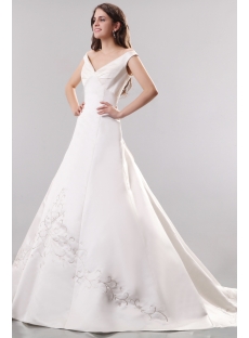 Ivory Off Shoulder Satin Embroidery Wedding Gowns