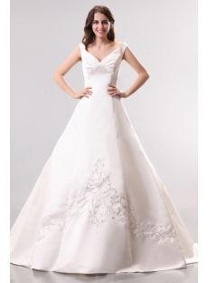 Ivory Off Shoulder Satin Embroidery Wedding Gowns