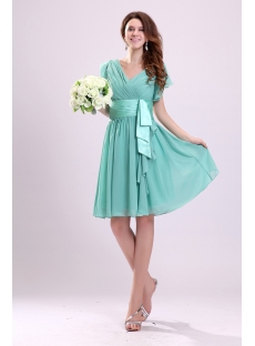 Lovely Sage Chiffon Butterfly Sleeves Cocktail Dress