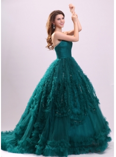 Luxurious Hunter Green 2014 Quinceanera Dresses with Train
