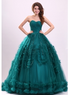 Luxurious Hunter Green 2014 Quinceanera Dresses with Train