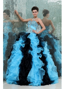 Luxury Blue and Black Puffy 2014 Mexican Quinceañera Dress