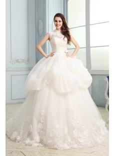 Modest High Neckline Lace Ball Gown Wedding Dresses with Keyhole