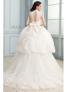 Modest High Neckline Lace Ball Gown Wedding Dresses with Keyhole