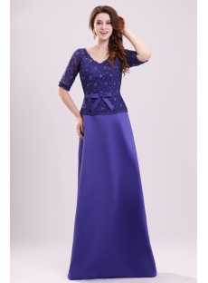 Modest Royal Blue Lace Long Evening Dress for Mother of Bride