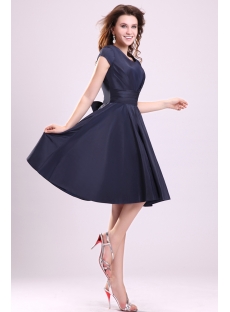 Navy Blue Modest Junior Prom Dresses with Cap Sleeves