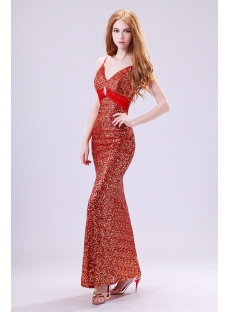 Noble Spaghetti Straps Gold and Red Sequins Evening Dress