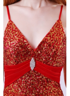 Noble Spaghetti Straps Gold and Red Sequins Evening Dress