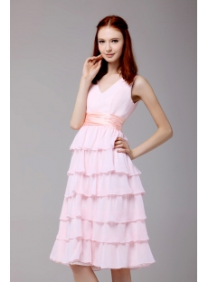 Pink Sweet Tea Length V-neckline Homecoming Dress
