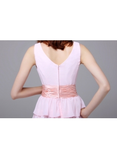 Pink Sweet Tea Length V-neckline Homecoming Dress