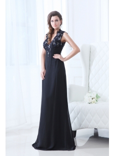 Plunge V-neckline Black Long Prom Dress with Keyhole for Mother of Groom