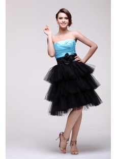Pretty Strapless Blue and Black Sweet 16 Dress