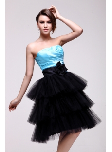 Pretty Strapless Blue and Black Sweet 16 Dress