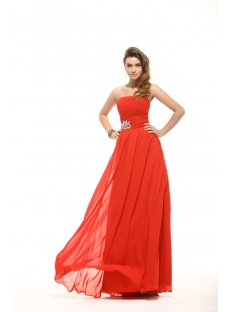 Pretty Strapless Red Chiffon Prom Gown
