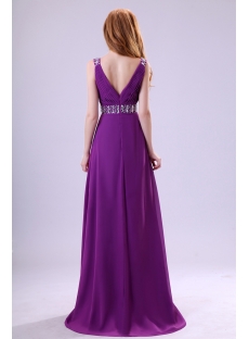 Purple Plunge V-neckline Chiffon 2014 Evening Gown