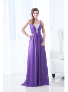 Purple Spaghetti Straps A-line Military Prom Gowns