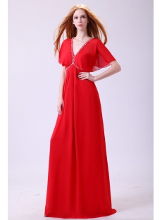 Red Fancy Butterfly Sleeves Prom dresses with V-neckline