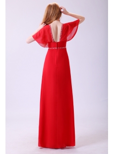 Red Fancy Butterfly Sleeves Prom dresses with V-neckline
