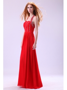 Red Halter Long Evening Dress for Petite Women