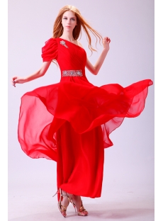 Red Long One Shoulder Sleeve 2014 Party Dress