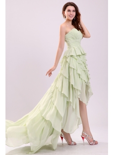 Sage Fancy Ruched Layers High-low Debutante Dress