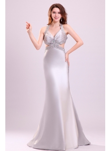 Sexy Silver Sheath Pageant Dress with Sweep Train