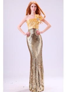 Shine Gold Sequins Sheath One Shoulder Evening Dress