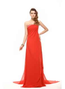 Strapless Column Long Red Evening Dress with Detachable Train