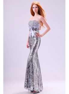Strapless Silver Sequins 2014 Evening Dress