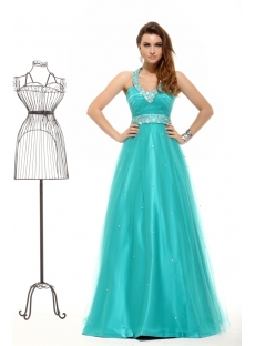 Teal Blue Halter Plus Size Quince Gown