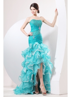 Terrific Teal Blue Mermaid Quinceanera Dress with High-low Hem