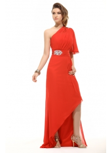 Unique Red High-low One Shoulder Evening Gown
