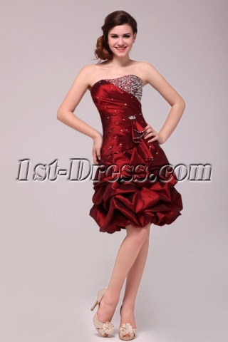 Burgundy Junior Pick up Prom Dresses Short 2013
