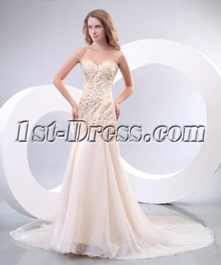 Champagne Pretty Sequins Vintage Inspired Evening Dresses with Train
