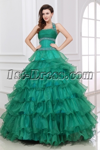 Hunter Green Layers Puffy Quinceanera Dresses 2013