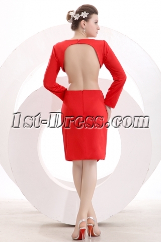 Red Long Sleeves Open Back Short Evening Dress