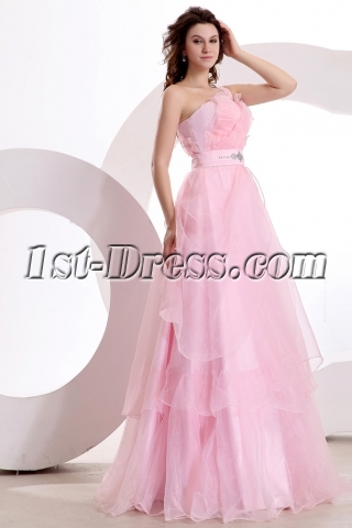 Romance One Shoulder Pink Cheap Quinceanera Gown Dress
