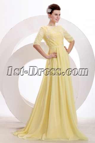 Stylish Yellow Modest Middle Sleeves Prom Dress 2014