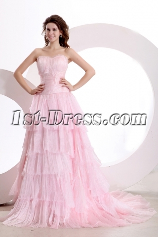 Sweetheart Pink Mature Wedding Gown with Train