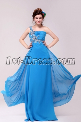 Traditional Blue One Shoulder Plus Size Prom Dresses for 2012