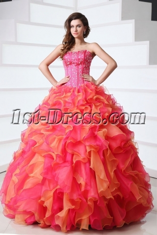 Wonderful Sweetheart Organza Beading Ruffled Ball Gown Quinceanera Gown