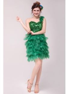Attractive Green One Shoulder Sequins Short Cocktail Gown
