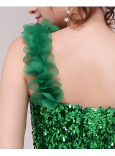 Attractive Green One Shoulder Sequins Short Cocktail Gown