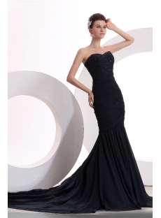 Attractive Navy Blue Mermaid Formal Evening Gowns with Train